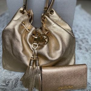 MICHAEL KORS Metallic Leather Gold Bag & Wallet
